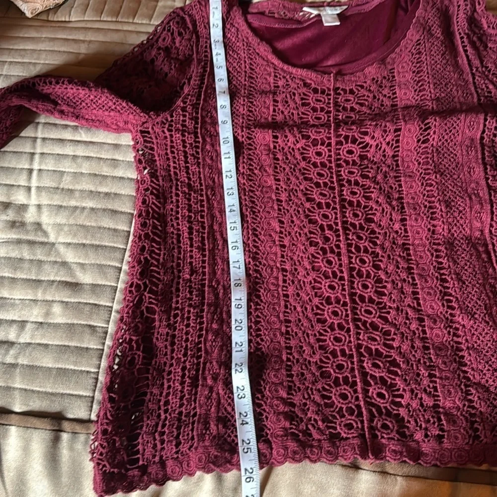 Christopher & Banks Crochet Wine Top (L): - Picture 2 of 5